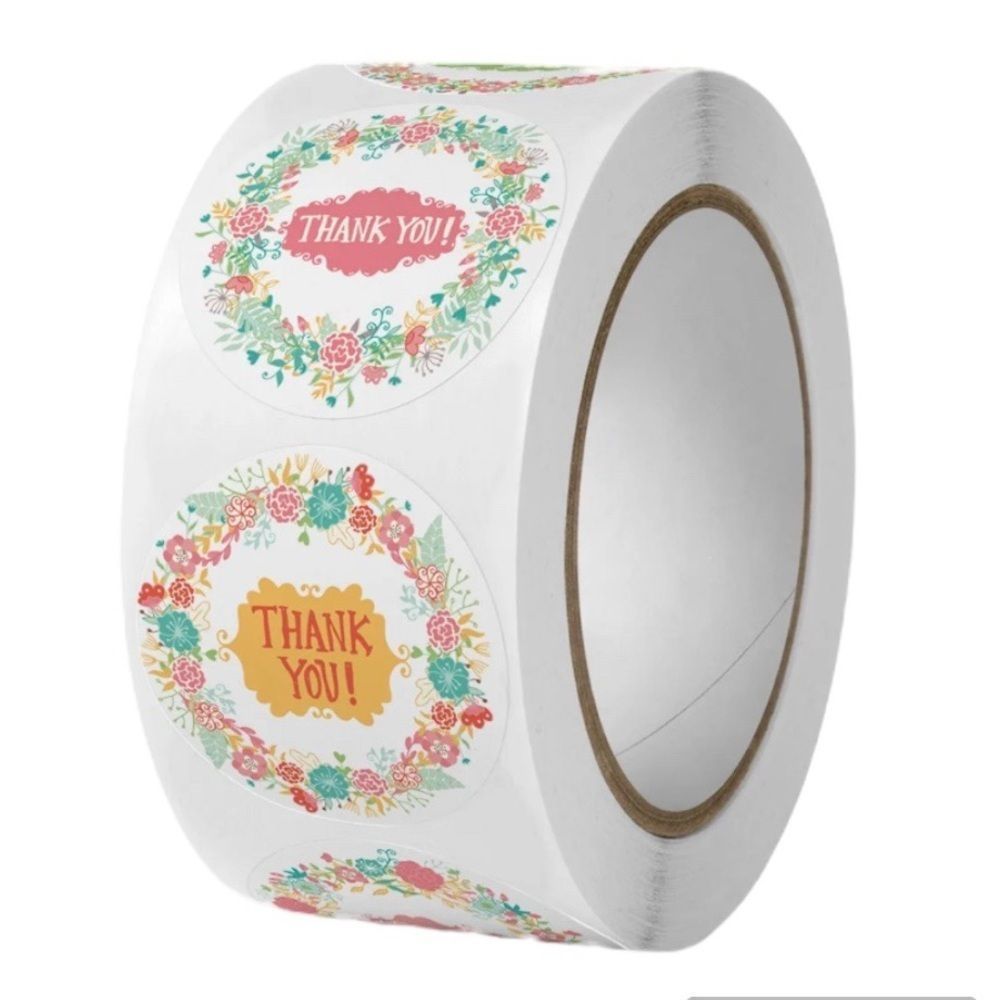 Thank You Stickers, 1" Round Frames Thank You Stickers Roll 8Floral - Picture 2 of 4